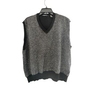Segreto Men's Sweater Vest XL Wool Silk Blend V-Neck Grey Blk Preppy Grandpacore